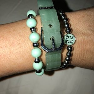 Rustic cuff Fireside 3 pc set...jade green/silver.